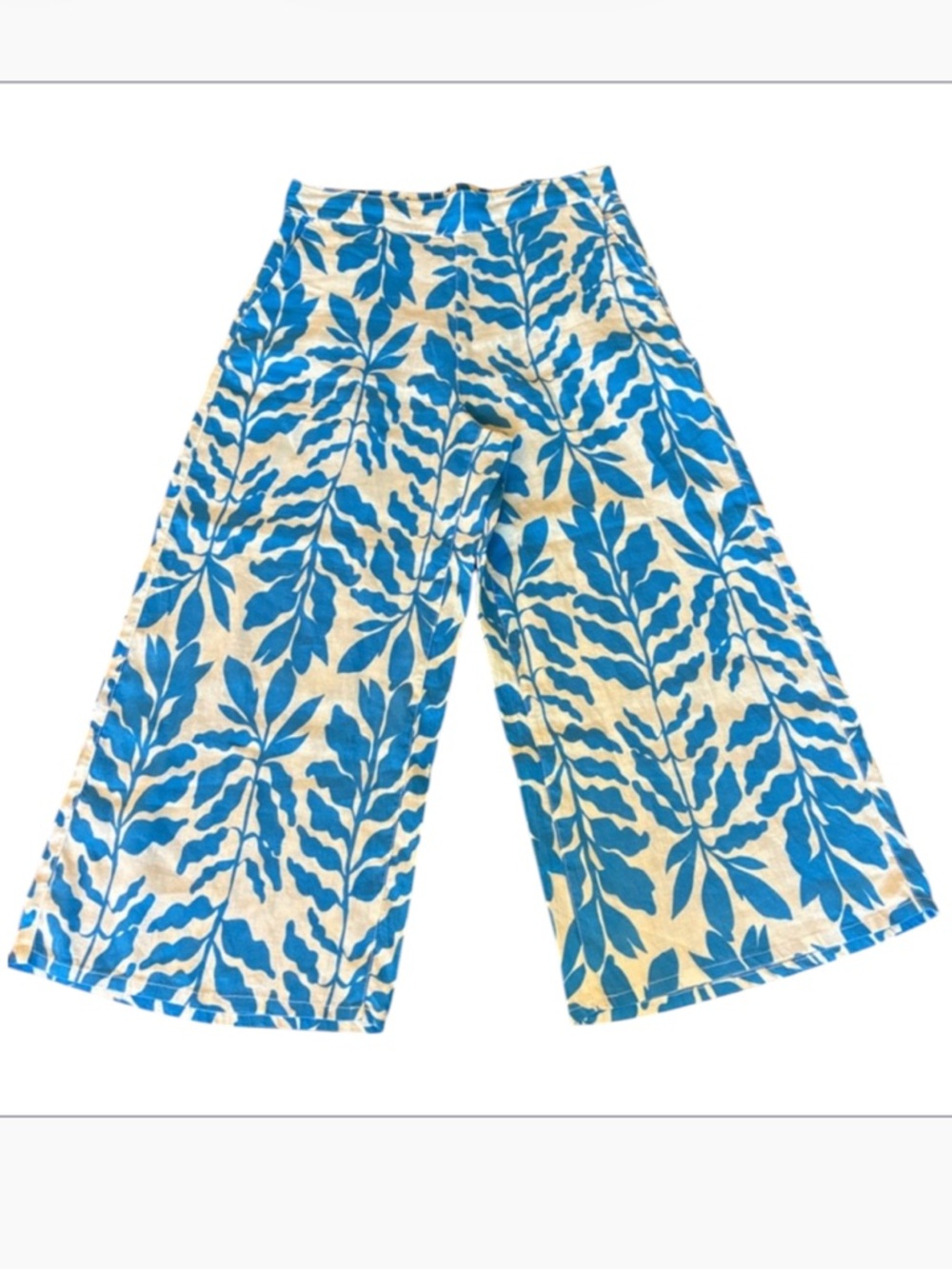 Tropical vacay linen wide leg cropped pant size large
